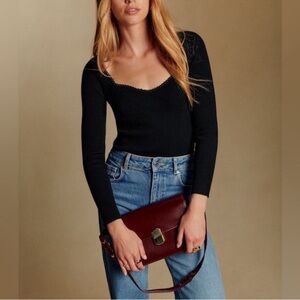 Sézane Maha Jumper Black Merino Wool Cotton Knit Size M NWOT